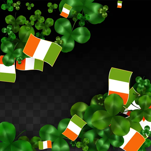 Vector klöver blad och Irland flagga isolerad på Transparent bakgrund. St. Patrick's Day Illustration. Irlands Lucky Shamrock affisch. Inbjudan för irländska konsert i Pub. Turism i Irland. — Stock vektor