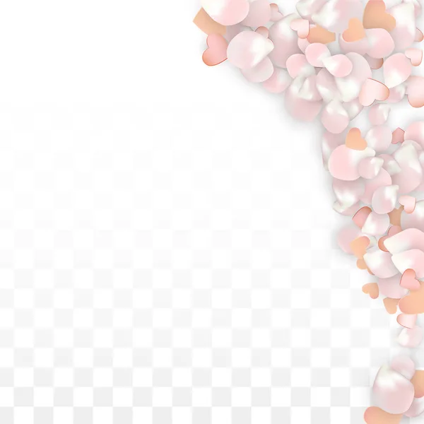 Vetor Realista Pétalas e Corações Confetti. Voando Sakura e Corações em Fundo Transparente. Convite de casamento fundo. Cartaz do Romance da Primavera. Ilustração vetorial para design de aniversário. —  Vetores de Stock