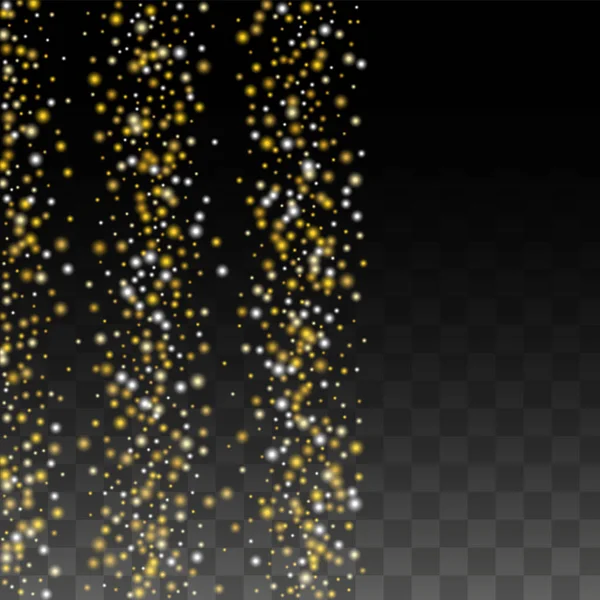 Gold Glitter Vector Textura sobre um preto. Padrão de brilho dourado. Natal de Ouro e Neve de Ano Novo. Explosão Dourada de Confetti. Pó de estrela. Fundo Flicker abstrato com um projeto das luzes do partido. — Vetor de Stock