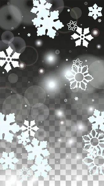 圣诞矢量背景，白色雪花飘落在透明背景上。现实的白雪公主图案。降雪覆盖打印。冬天的天空党的邀请函设计. — 图库矢量图片