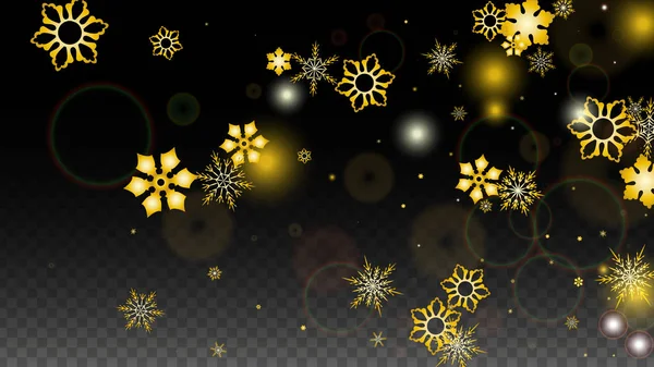 Kerst Vector Achtergrond met goud vallende sneeuwvlokken geïsoleerd op transparante achtergrond. Realistisch Sneeuwsprankelpatroon. Sneeuwval Overlay Print. Winterhemel. Ontwerp voor Party Invitation. — Stockvector
