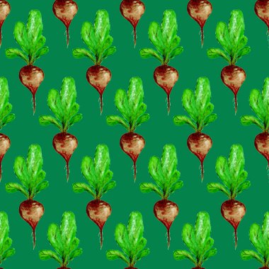 Suluboya Vegan desen. Sorunsuz elle çizilmiş sebze. Sağlıklı gıda yazdır. Bahçe arka plan. Yeşil menü, Restoran, Salat Bar, çiftçilere piyasa için tekrarlanabilir tasarım. Pancar. Vejetaryen