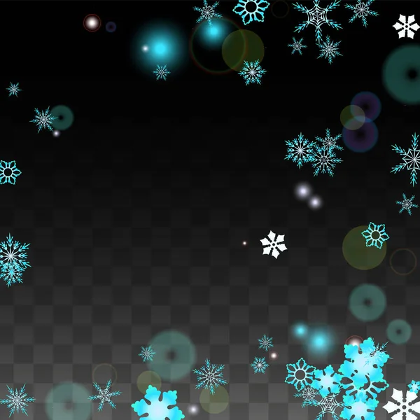 Kerst Vector achtergrond met blauwe vallende sneeuwvlokken geïsoleerd op transparante achtergrond. Realistische sneeuw Sparkle patroon. Sneeuwval Overlay afdrukken. Winter Sky. Ontwerp voor uitnodiging voor feestje. — Stockvector