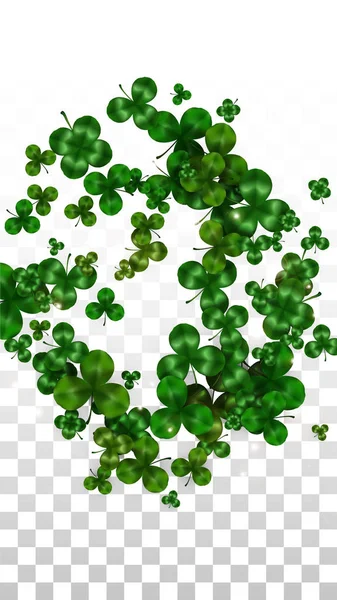 Vector Clover Leaf Izolált átlátható háttér szóköz szöveges. Szent Patrik napi illusztráció. Írország Lucky Shamrock plakátja. Meghívó koncertre a kocsmába. Top View-ban. Siker szimbólumok. — Stock Vector