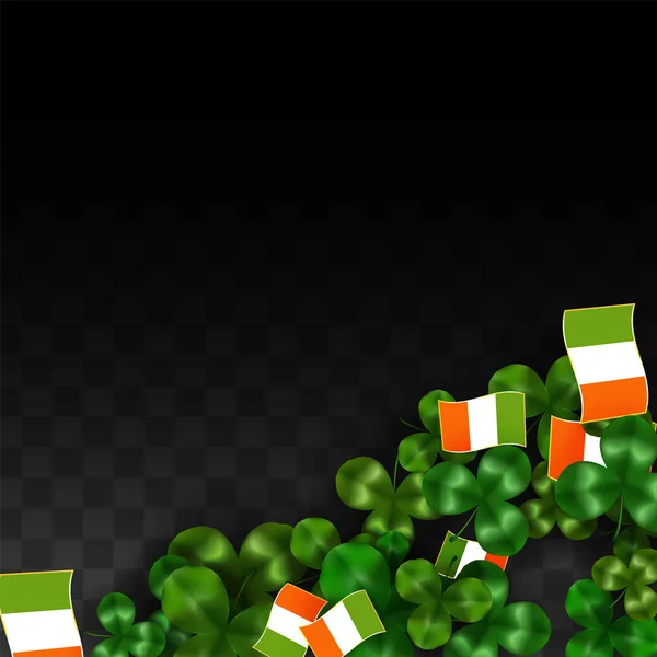 Vector Clover Leaf en Ierland vlag geïsoleerd op transparante achtergrond. St. Patrick's Day illustratie. Ierlands gelukkige Shamrock Poster. Uitnodiging voor Ierse Concert in de Pub. Toerisme in Ierland. — Stockvector