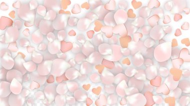 Vektör Gerçekçi Yapraklar ve Kalpler Konfeti. Şeffaf Arkaplanda Uçan Sakura ve Kalpler. Düğün Davetiyesi Arkaplanı. Bahar Aşkı Posteri. Yıldönümü Tasarımı için Vektör İllüstrasyonu.