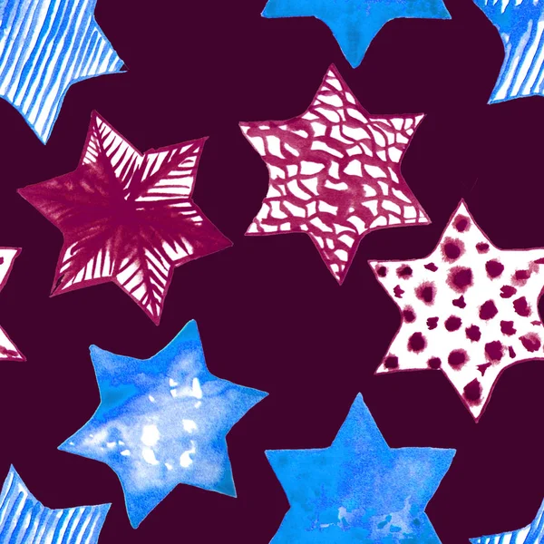 Seamless Watercolor Stars Pattern. Magic Festive Background. Han — Stock Photo, Image