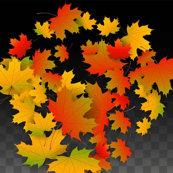 September Vector Background with Golden Falling Leaves. Autumn Illustration with Maple Red, Orange, Yellow Foliage. Isolated Leaf on Transparent Background. Bright Swirl. Suitable for Posters. — Stock Vector