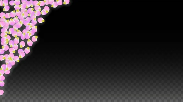 Wektor realistyczny różowy płatki spadają na przezroczystym tle. Wiosna Kwiaty romantyczne ilustracja. Latający płatki. Sakura Spa Design. Konfetti kwiat. — Wektor stockowy