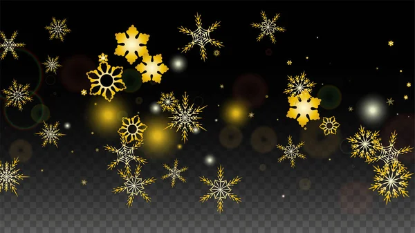 Рождественский векторный фон с золотистыми снежинками, изолированными на прозрачном фоне. Реалистичный образец снежной искры. Печать снегопада. Зимнее небо. Дизайн приглашения на вечеринку. — стоковый вектор