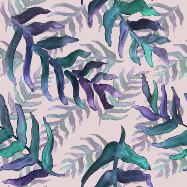 Yaz tropik deseni, arka planda palmiye yaprakları.