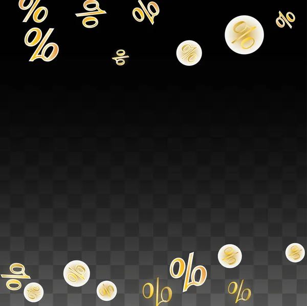 Luxus Vector Gold Percentage Sign Confetti auf Transparent. Prozent Verkaufshintergrund. Betriebswirtschaft, VWL Print. Discount Illustration. Werbeplakat. Banner zum Black Friday. Vorlage für Sonderangebote. — Stockvektor