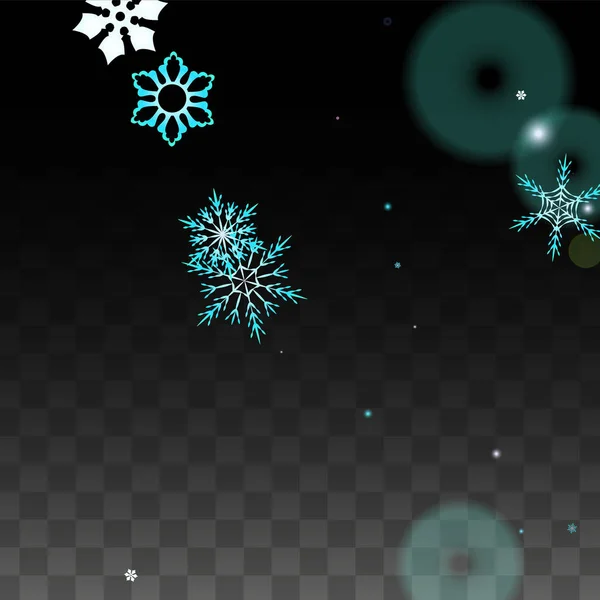 Christmas Vector bakgrund med blå fallande snöflingor isolerad på Transparent bakgrund. Realistisk snö Sparkle mönster. Snöfall Overlay Print. Vinter himlen. Design för inbjudan till julfest. — Stock vektor