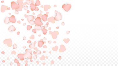 Sevgi kalpleri konfeti arka plan düşüyor. St. Valentine's gün desen romantik dağınık kalpler. Düğün, yıldönümü, Doğum günü partisi, satış için kartları, afişler, posterler, el ilanları için vektör çizim.