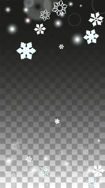 Fondo vectorial navideño con copos de nieve blancos que caen aislados sobre fondo transparente. Patrón realista de chispas de nieve. Impresión de capa de nieve. Cielo de invierno. Diseño para la invitación del partido. — Archivo Imágenes Vectoriales
