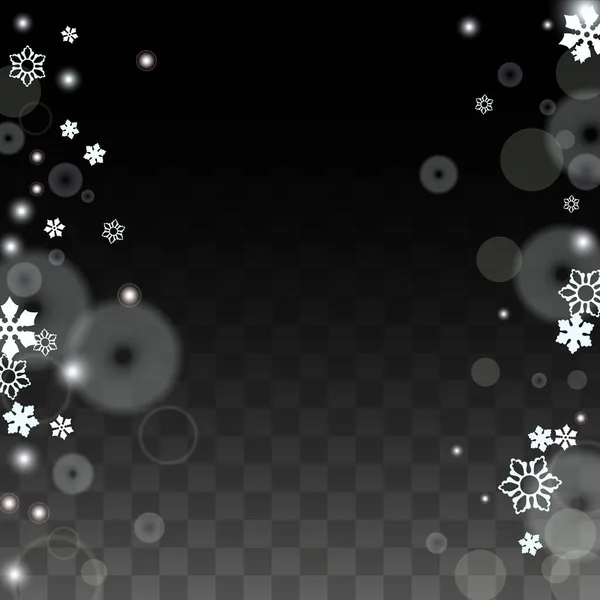 透明な背景に隔離された白い雪の結晶とクリスマスベクトルの背景。現実的な雪の輝きパターン。雪のオーバーレイプリント。冬の空。パーティー招待のためのデザイン. — ストックベクタ