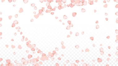 Sevgi kalpleri konfeti arka plan düşüyor. St. Valentine's gün desen romantik dağınık kalpler. Düğün, yıldönümü, Doğum günü partisi, satış için kartları, afişler, posterler, el ilanları için vektör çizim.