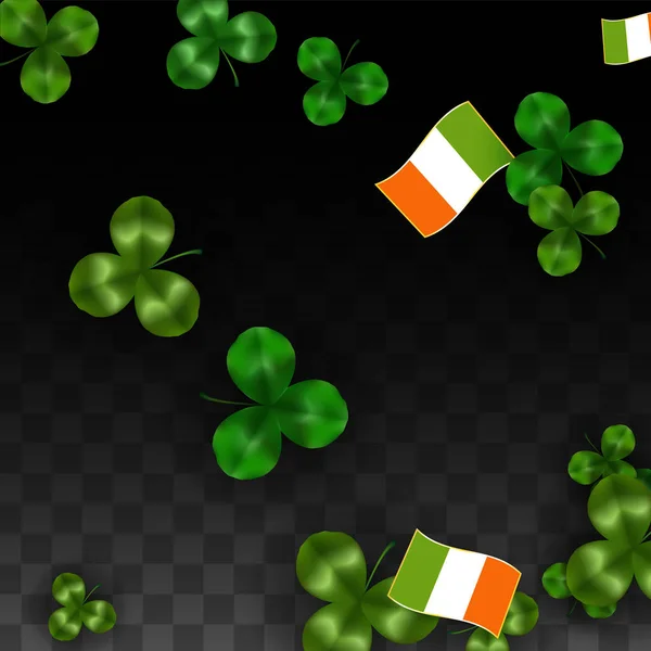 Vector klöver blad och Irland flagga isolerad på Transparent bakgrund. St. Patrick's Day Illustration. Irlands Lucky Shamrock affisch. Inbjudan för irländska konsert i Pub. Turism i Irland. — Stock vektor