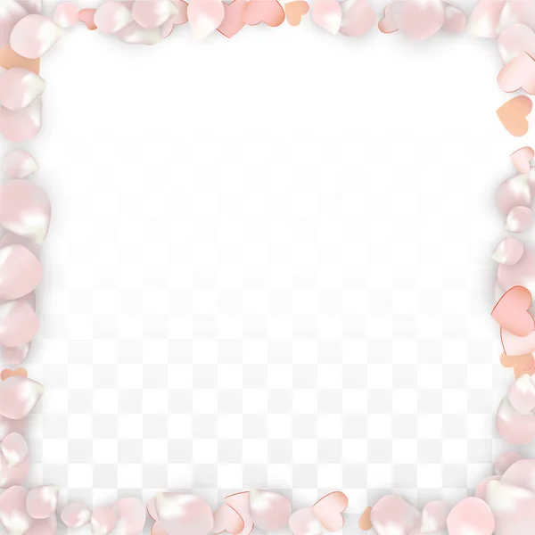 Vetor Realista Pétalas e Corações Confetti. Voando Sakura e Corações em Fundo Transparente. Convite de casamento fundo. Cartaz do Romance da Primavera. Ilustração vetorial para design de aniversário. —  Vetores de Stock