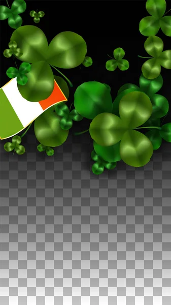 Folha de trevo vetorial e bandeira da Irlanda isolada em fundo transparente. Ilustração do Dia de São Patrício. Poster de Lucky Shamrock da Irlanda. Convite para Concerto Irlandês no Pub. Turismo na Irlanda . —  Vetores de Stock