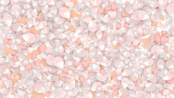 Vektör Gerçekçi Yapraklar ve Kalpler Konfeti. Şeffaf Arkaplanda Uçan Sakura ve Kalpler. Düğün Davetiyesi Arkaplanı. Bahar Aşkı Posteri. Yıldönümü Tasarımı için Vektör İllüstrasyonu.