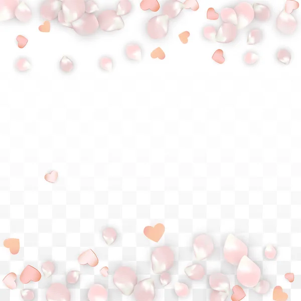 Vetor Realista Pétalas e Corações Confetti. Voando Sakura e Corações em Fundo Transparente. Convite de casamento fundo. Cartaz do Romance da Primavera. Ilustração vetorial para design de aniversário. —  Vetores de Stock