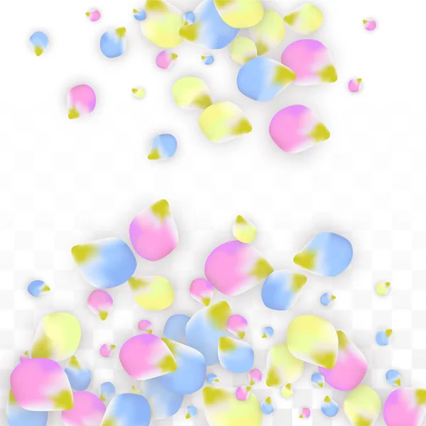 Vector réaliste pétales colorés tombant sur fond transparent. Printemps Fleurs Romantiques Illustration. Flying Petals. Sakura Spa Design. Blossom Confetti. Éléments de conception pour la décoration de mariage . — Image vectorielle