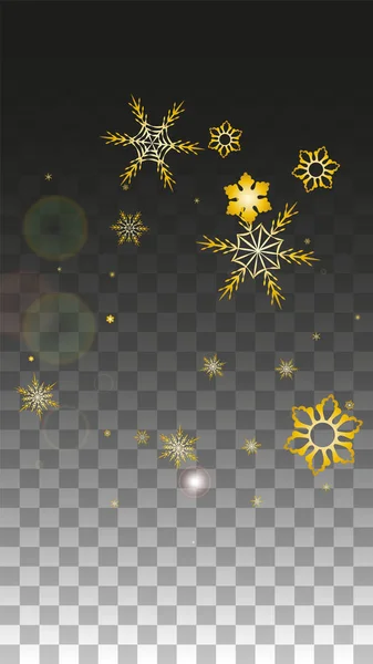 크리스마스 Vector Background with Gold Falling Snowflakes Isolated on Transparent Background. 현실적 인 스노우 스파클 패턴. Snowfall Overlay Print 의 약자이다. 겨울 하늘. 파티 초대를 위한 설계. — 스톡 벡터