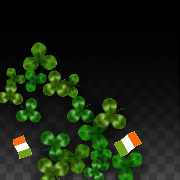 Vector klöver blad och Irland flagga isolerad på Transparent bakgrund. St. Patrick's Day Illustration. Irlands Lucky Shamrock affisch. Inbjudan för irländska konsert i Pub. Turism i Irland. — Stock vektor