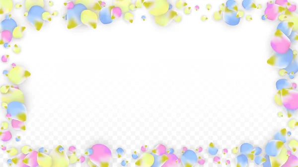 Vektor reális színes szirmok hullottak átlátszó háttér. Tavaszi virágok romantikus illusztráció. Repülő szirmok. Sakura Spa Design. Blossom konfetti. Esküvői dekoráció design elemek. — Stock Vector