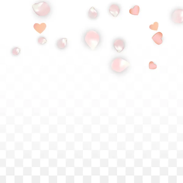 Vector realista pétalos y corazones Confetti. Flying Sakura and Hearts on Transparent Background (en inglés). Fondo de invitación de boda. Cartel del romance de primavera. Ilustración vectorial para el diseño del aniversario. — Vector de stock