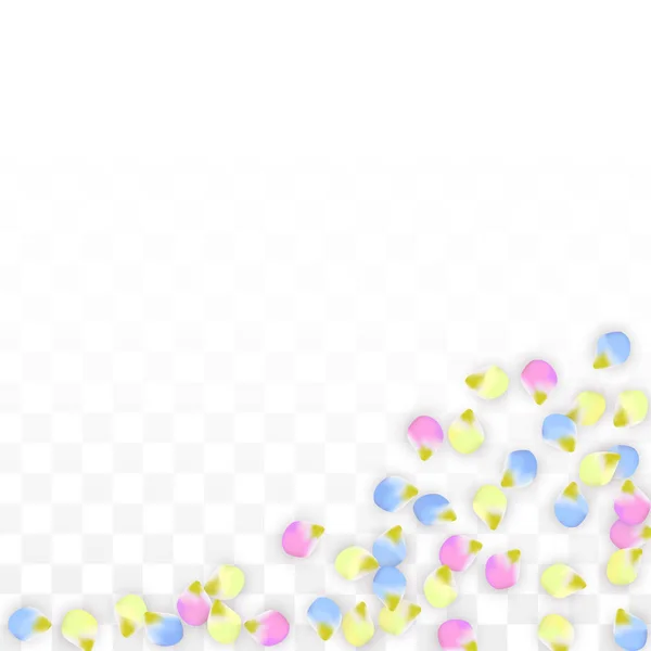 Vektor realistische bunte Blütenblätter fallen auf transparenten Hintergrund. Frühling romantische Blumen Illustration. Fliegende Blütenblätter. Sakura Wellness Design. Blütenkonfetti. Designelemente für die Hochzeitsdekoration. — Stockvektor