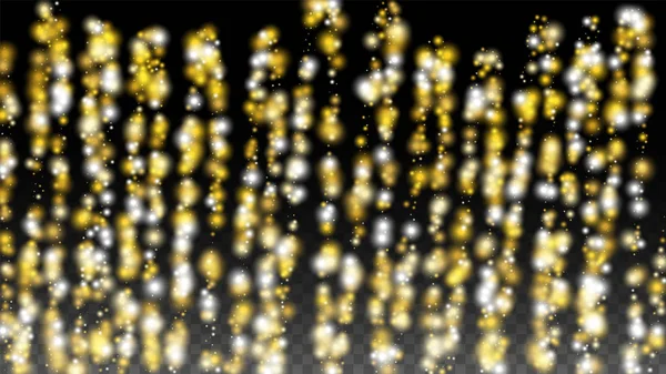 Gold Glitter Vector Texture auf einem Schwarz. Goldenes Glühmuster. Goldene Weihnachten und Neujahr Schnee. Goldene Konfettiexplosion. Sternenstaub. Abstraktes Flimmern Hintergrund mit einem Party-Licht-Design. — Stockvektor