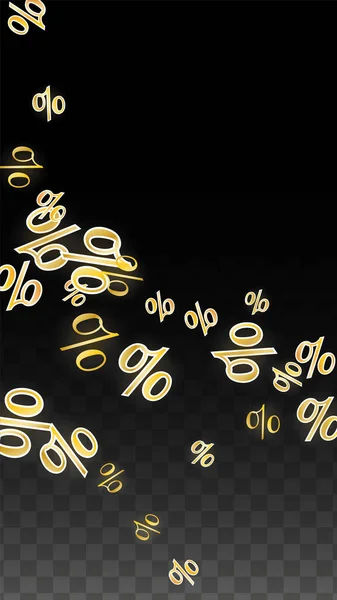 Luxus Vector Gold Percentage Sign Confetti auf Transparent. Prozent Verkaufshintergrund. Betriebswirtschaft, VWL Print. Discount Illustration. Werbeplakat. Banner zum Black Friday. Vorlage für Sonderangebote. — Stockvektor