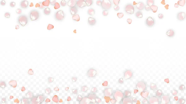 Vektor reális szirmok és szív Confetti. Repülő Sakura és szívek átlátható háttér. Esküvői meghívó háttér. Tavaszi Románc poszter. Vektorillusztráció az évforduló tervezéséhez. — Stock Vector