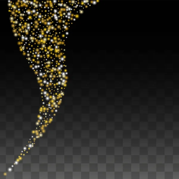 Gold Glitter Vector Textura sobre um preto. Padrão de brilho dourado. Natal de Ouro e Neve de Ano Novo. Explosão Dourada de Confetti. Pó de estrela. Fundo Flicker abstrato com um projeto das luzes do partido. — Vetor de Stock