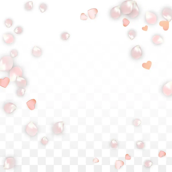 Confettis vectoriels réalistes de pétales et de coeurs. Flying Sakura and Hearts on Transparent Background. Invitation de mariage Contexte. Affiche Romance Printemps. Illustration vectorielle pour le design anniversaire. — Image vectorielle