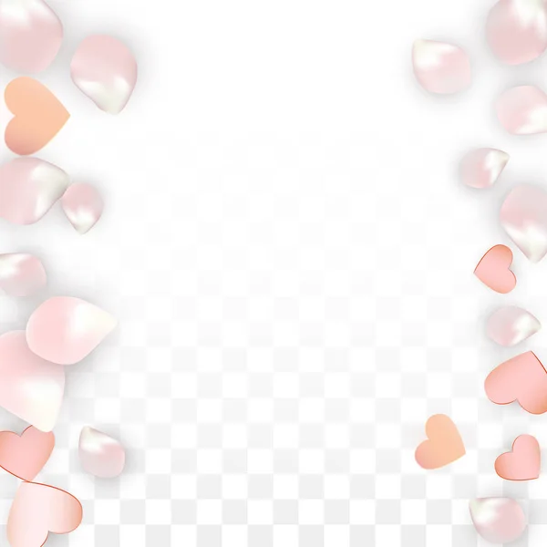 "Vector Realistic Petals and Hearts Confetti". Летающая сакура и сердечки на заднем плане. Фон свадебного приглашения. Весенний романтический плакат. Векторный подход к дизайну. — стоковый вектор