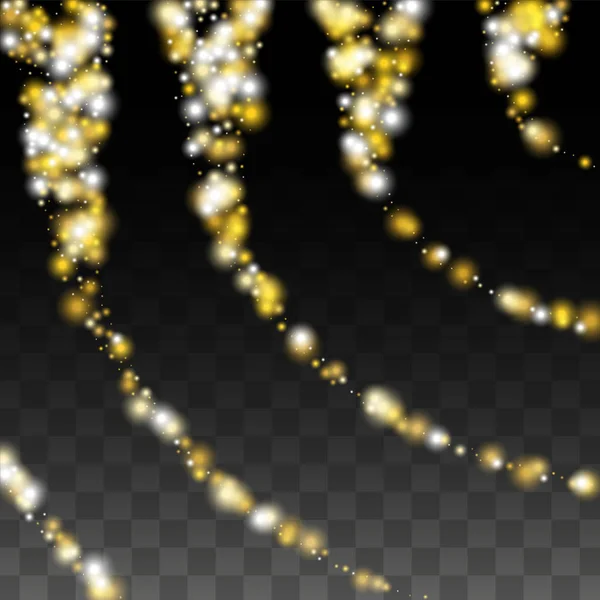 Gold Glitter Vector Texture op een Zwart. Gouden gloeipatroon. Gouden Kerst en Nieuwjaar Sneeuw. Golden Explosion van Confetti. Sterrenstof. Abstract Knipperende achtergrond met een Party Lights Design. — Stockvector