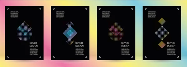 Futuristic Vector Geometric Cover Design with Gradient and Abstract Lines and Figures for your Business. Template Design with Hologram, Gradient Effect for Electronic Festival. — Stock Vector
