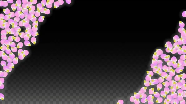 Wektor realistyczny różowy płatki spadają na przezroczystym tle. Wiosna Kwiaty romantyczne ilustracja. Latający płatki. Sakura Spa Design. Konfetti kwiat. — Wektor stockowy
