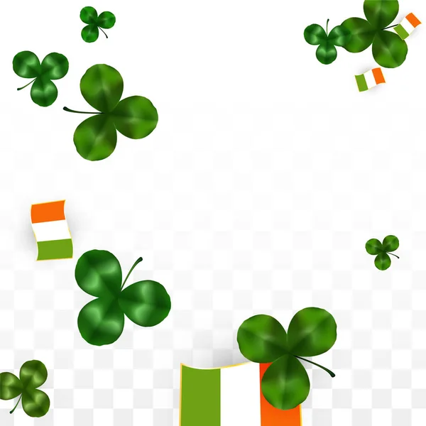 Vektör yonca yaprağı ve şeffaf arka plan üzerinde izole İrlanda bayrağı. Aziz Patrick günü illüstrasyon. İrlanda'nın Lucky Shamrock Poster. Pub İrlandalı konser için davet. İrlanda'da turizm. — Stok Vektör