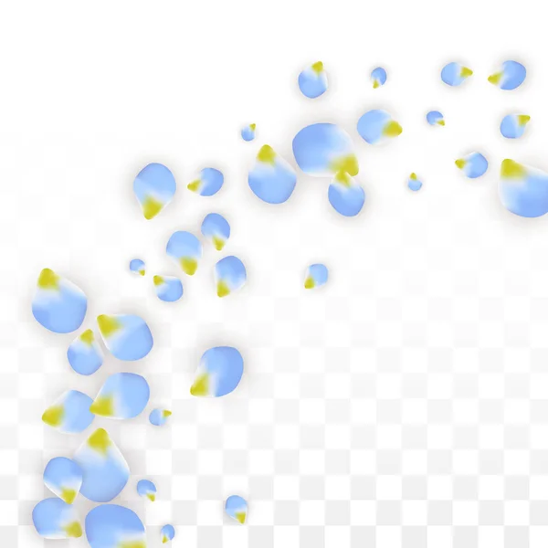 Vector realistiska blå kronblad faller på Transparent bakgrund. Vårens romantiska blommor Illustration. Flygande blomblad. Sakura Spa Design. Blossom konfetti. — Stock vektor