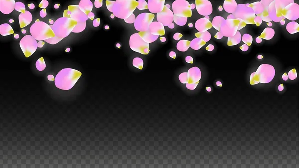 Вектор реалістичні рожеві пелюстки падають на прозорим фоном. Навесні ілюстрація романтичний квіти. Летить пелюстки. Сакура спа-центр дизайну. Blossom конфетті. — стоковий вектор