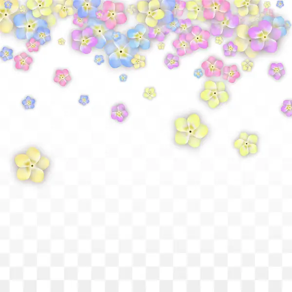 Vector colorido pétalos realistas cayendo sobre fondo transparente. Ilustración de flores románticas de primavera. Pétalos voladores. Sakura Spa Design. Blossom Confetti. Elementos de diseño para la decoración de bodas . — Archivo Imágenes Vectoriales