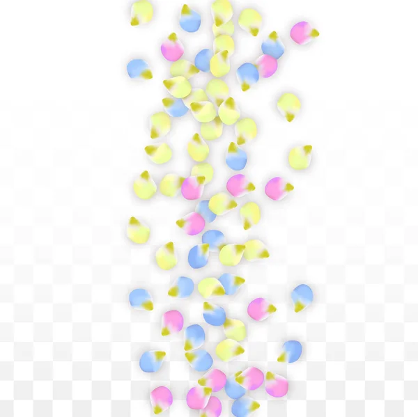 Vetor realistas pétalas coloridas caindo em fundo transparente. Primavera flores românticas Ilustração. Pétalas voadoras. Sakura Spa Design. Blossom Confetti. Elementos de design para decoração de casamento . — Vetor de Stock