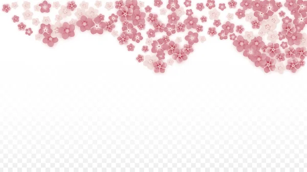 Vector Realistic Pink Flowers Falling on Transparent Background.  Spring Romantic Flowers Illustration. Flying Petals. Sakura Spa Design. Blossom Confetti. Design Elements for Wedding Decoration. — Stock Vector