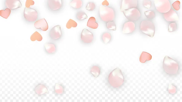 Vector realista pétalos y corazones Confetti. Vuelo Sakura y H — Archivo Imágenes Vectoriales