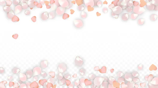 Confettis vectoriels réalistes de pétales et de coeurs. Sakura volant et H — Image vectorielle