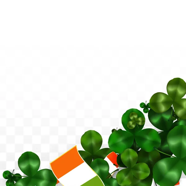 Векторный лист клевера и флаг Ирландии изолированы на прозрачном фоне. Иллюстрация ко Дню Святого Патрика. Ирландский плакат Лаки Шемрок. Приглашение на ирландский концерт в пабе. Туризм в Ирландии . — стоковый вектор